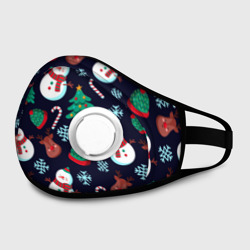 Маска из неопрена Снеговички с рождественскими оленями и елками