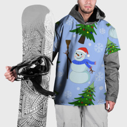 Накидка на куртку 3D Снеговики с новогодними елками паттерн