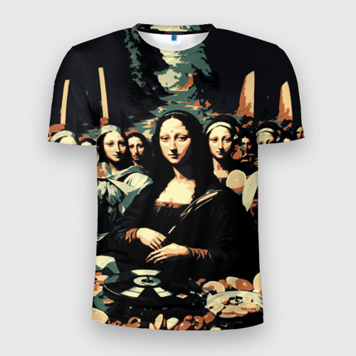 Мужская футболка 3D Slim с принтом Мона Лиза ai art party, вид спереди #2