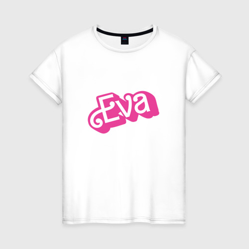 Женская футболка из хлопка с принтом Eva -retro barbie style, вид спереди №1