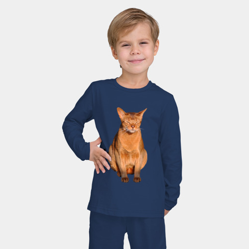 Детская пижама с лонгсливом хлопок с принтом Абиссинский кот хочет спать, фото на моделе #1