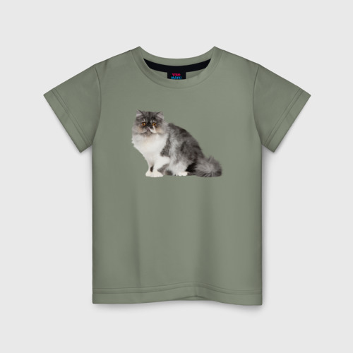 Детская футболка хлопок Персидский котик сидит, цвет авокадо