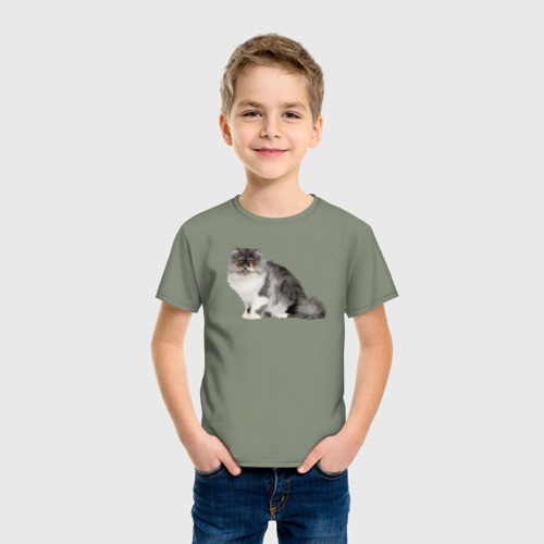 Детская футболка хлопок Персидский котик сидит, цвет авокадо - фото 3