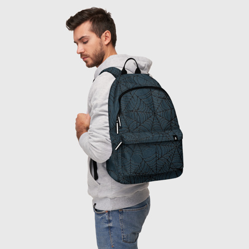 Рюкзак 3D с принтом Паутина тёмно-синий, фото на моделе #1