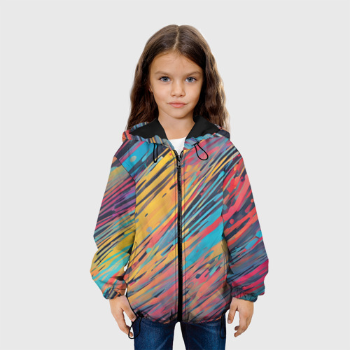 Детская куртка 3D с принтом Разноцветные брызги жёлтые и голубые, вид сбоку #3