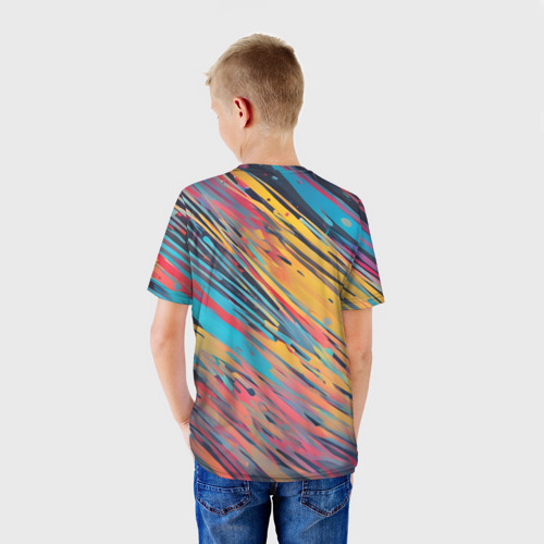 Детская футболка 3D Разноцветные брызги жёлтые и голубые, цвет 3D печать - фото 4
