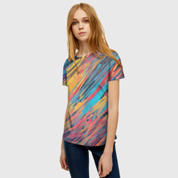 Женская футболка 3D Разноцветные брызги жёлтые и голубые - фото 2