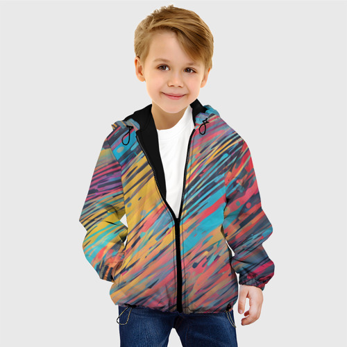 Детская куртка 3D с принтом Разноцветные брызги жёлтые и голубые, фото на моделе #1