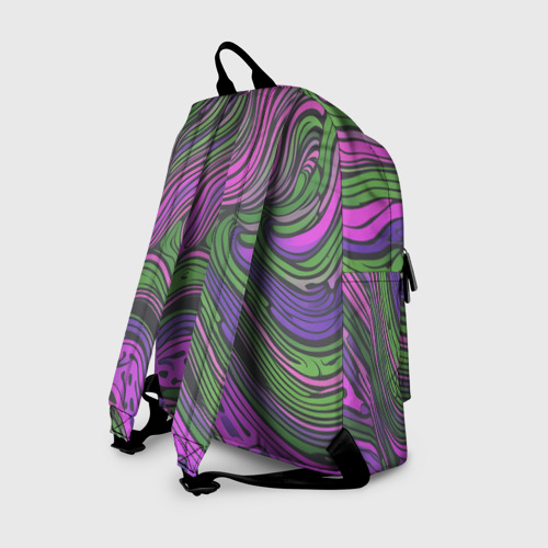 Рюкзак 3D с принтом Волнистый узор фиолетовый и зелёный, вид сзади #1