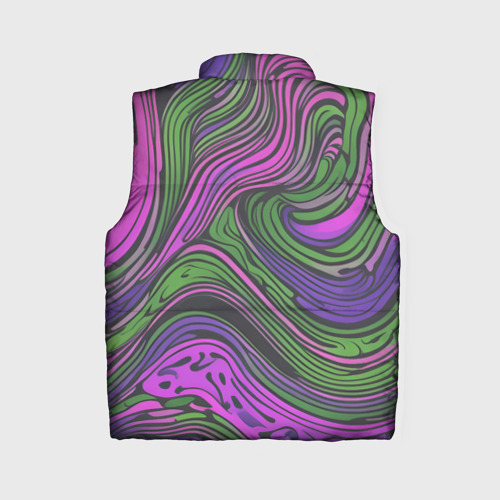 Женский жилет утепленный 3D с принтом Волнистый узор фиолетовый и зелёный, вид сзади #1