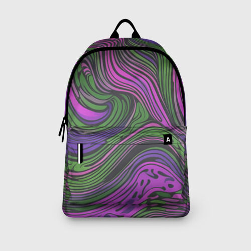 Рюкзак 3D с принтом Волнистый узор фиолетовый и зелёный, вид сбоку #3