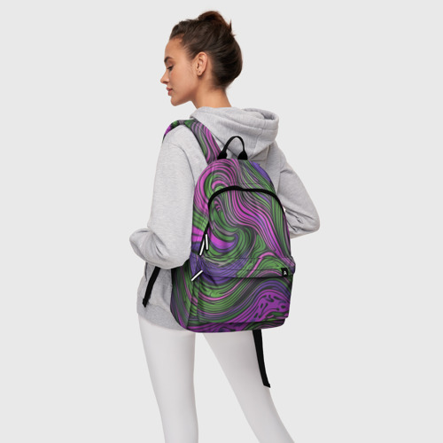 Рюкзак 3D с принтом Волнистый узор фиолетовый и зелёный, фото #4