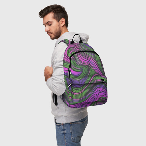Рюкзак 3D с принтом Волнистый узор фиолетовый и зелёный, фото на моделе #1