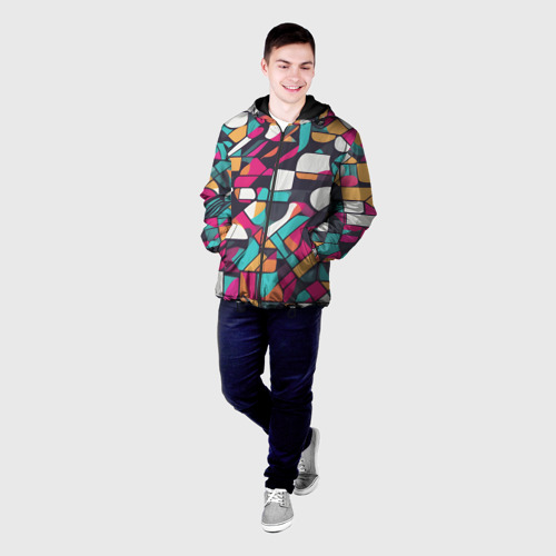 Мужская куртка 3D с принтом Разноцветные ретро фигуры, фото на моделе #1