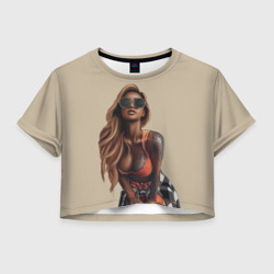 Женская футболка Crop-top 3D Девушка с тату загорелая