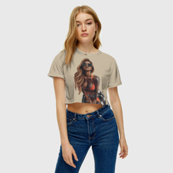 Женская футболка Crop-top 3D Девушка с тату загорелая - фото 2