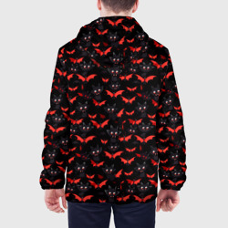 Куртка с принтом Летучие мыши на Хеллоуин для женщины, вид на модели сзади №2. Цвет основы: белый