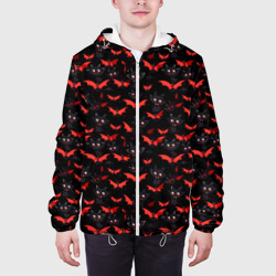 Куртка с принтом Летучие мыши на Хеллоуин для мужчины, вид на модели спереди №3. Цвет основы: белый