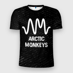 Мужская футболка 3D Slim Arctic Monkeys glitch на темном фоне