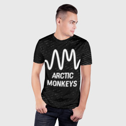 Мужская футболка 3D Slim Arctic Monkeys glitch на темном фоне - фото 2