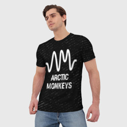 Мужская футболка 3D Arctic Monkeys glitch на темном фоне - фото 2