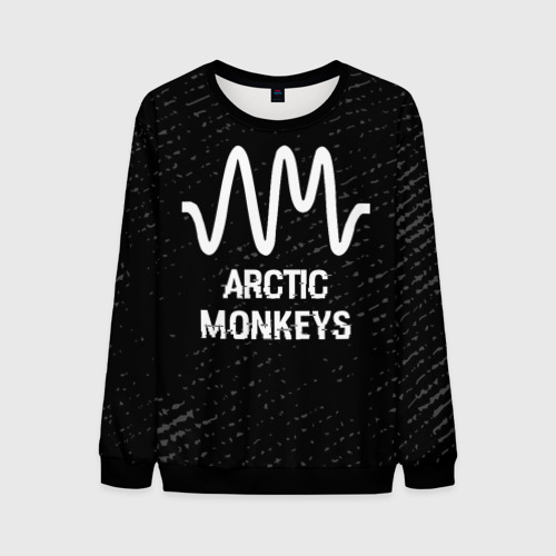 Мужской свитшот 3D Arctic Monkeys glitch на темном фоне, цвет черный