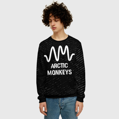 Мужской свитшот 3D Arctic Monkeys glitch на темном фоне, цвет черный - фото 3