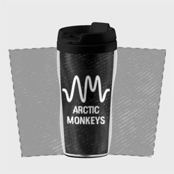 Термокружка-непроливайка Arctic Monkeys glitch на темном фоне - фото 2