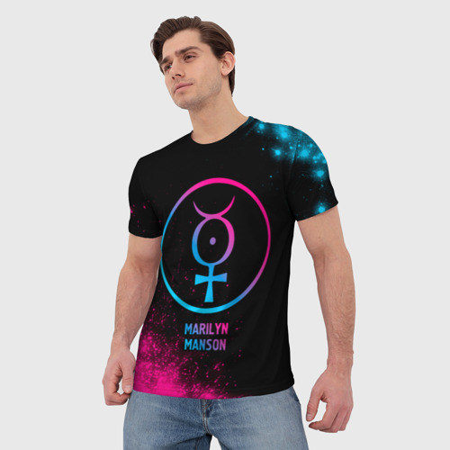 Мужская футболка 3D Marilyn Manson - neon gradient, цвет 3D печать - фото 3