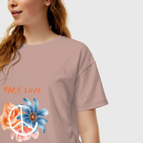 Женская футболка хлопок Oversize Make love not war2, цвет пыльно-розовый - фото 3