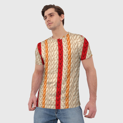 Мужская футболка 3D с принтом Вязанный стиль в полоску, фото на моделе #1
