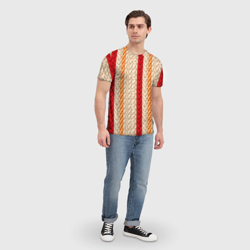 Мужская футболка 3D с принтом Вязанный стиль в полоску, вид сбоку #3