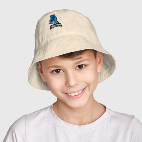 Детская панама хлопок с принтом Голубой дракончик, фото на моделе #1