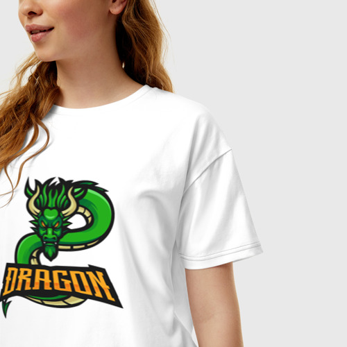 Женская футболка хлопок Oversize с принтом Зелёный дракоша, фото на моделе #1
