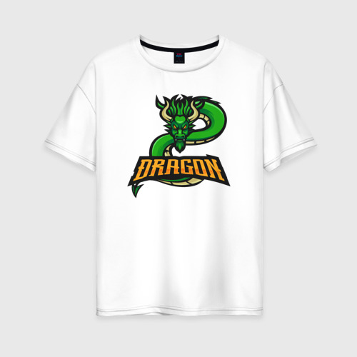 Женская футболка хлопок Oversize с принтом Зелёный дракоша, вид спереди #2