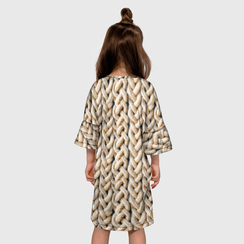 Детское платье 3D с принтом Вязанный бежевый стиль, вид сзади #2