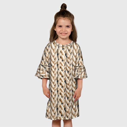 Детское платье 3D с принтом Вязанный бежевый стиль, вид сбоку #3
