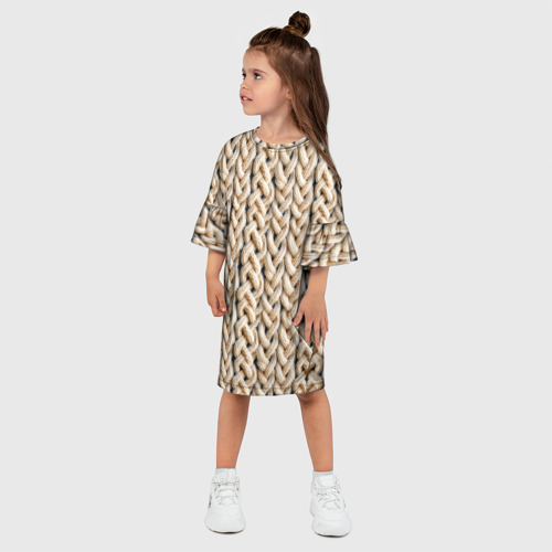 Детское платье 3D с принтом Вязанный бежевый стиль, фото на моделе #1