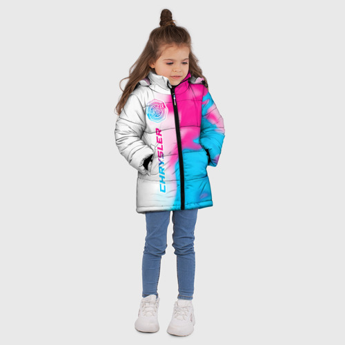 Зимняя куртка для девочек 3D с принтом Chrysler neon gradient style: по-вертикали, вид сбоку #3