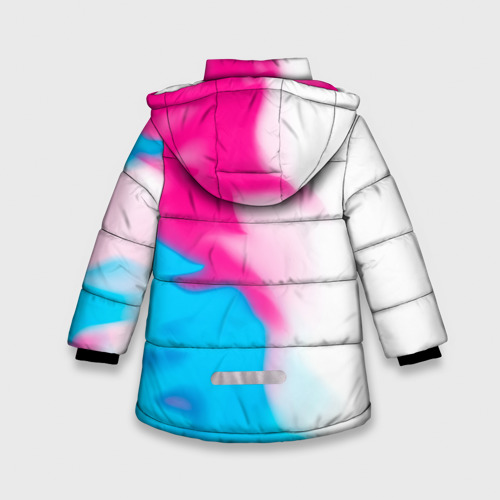Зимняя куртка для девочек 3D с принтом Chrysler neon gradient style: по-вертикали, вид сзади #1