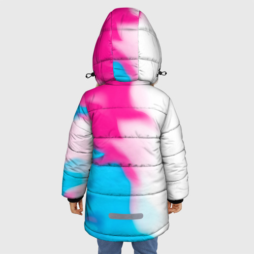 Зимняя куртка для девочек 3D с принтом Chrysler neon gradient style: по-вертикали, вид сзади #2