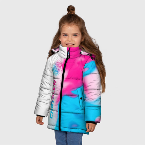 Зимняя куртка для девочек 3D с принтом Chrysler neon gradient style: по-вертикали, фото на моделе #1