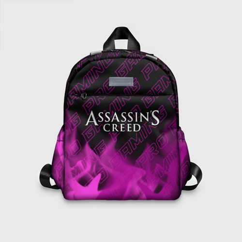 Детский рюкзак 3D с принтом Assassin's Creed pro gaming: символ сверху, вид спереди #2