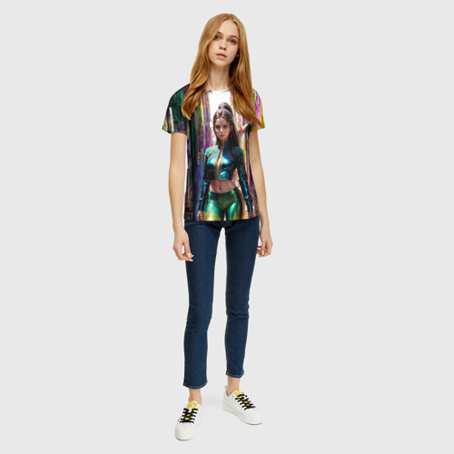 Женская футболка 3D Девушка в блестящем топе с длинными рукавами, цвет 3D печать - фото 5
