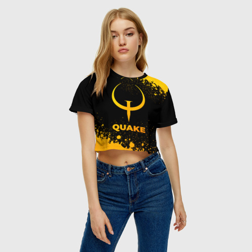 Женская футболка Crop-top 3D Quake - gold gradient, цвет 3D печать - фото 3