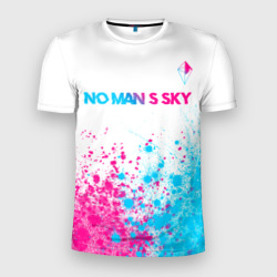 Мужская футболка 3D Slim No Man's Sky neon gradient style: символ сверху