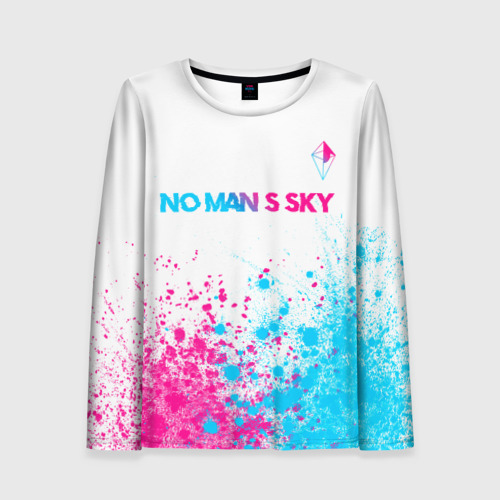 Женский лонгслив 3D с принтом No Man's Sky neon gradient style: символ сверху, вид спереди #2