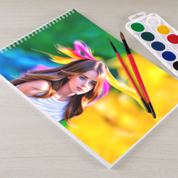 Альбом для рисования Девушка с разноцветными прядями в белом платье - фото 2