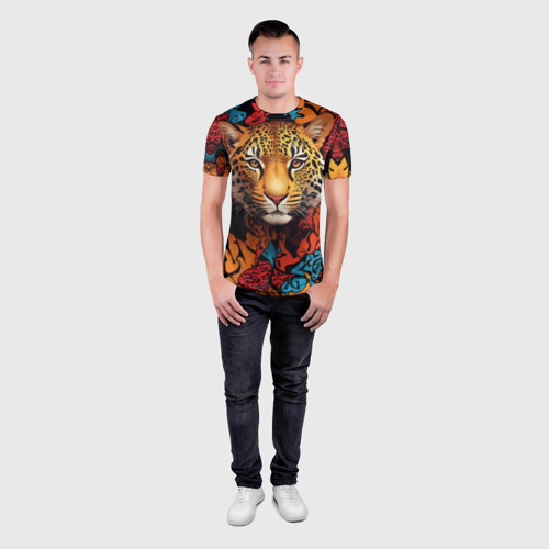 Мужская футболка 3D Slim с принтом Леопард с африканскими узорами, вид сбоку #3