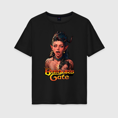 Женская футболка хлопок Oversize Karlah - Baldur's gate - ahegao, цвет черный